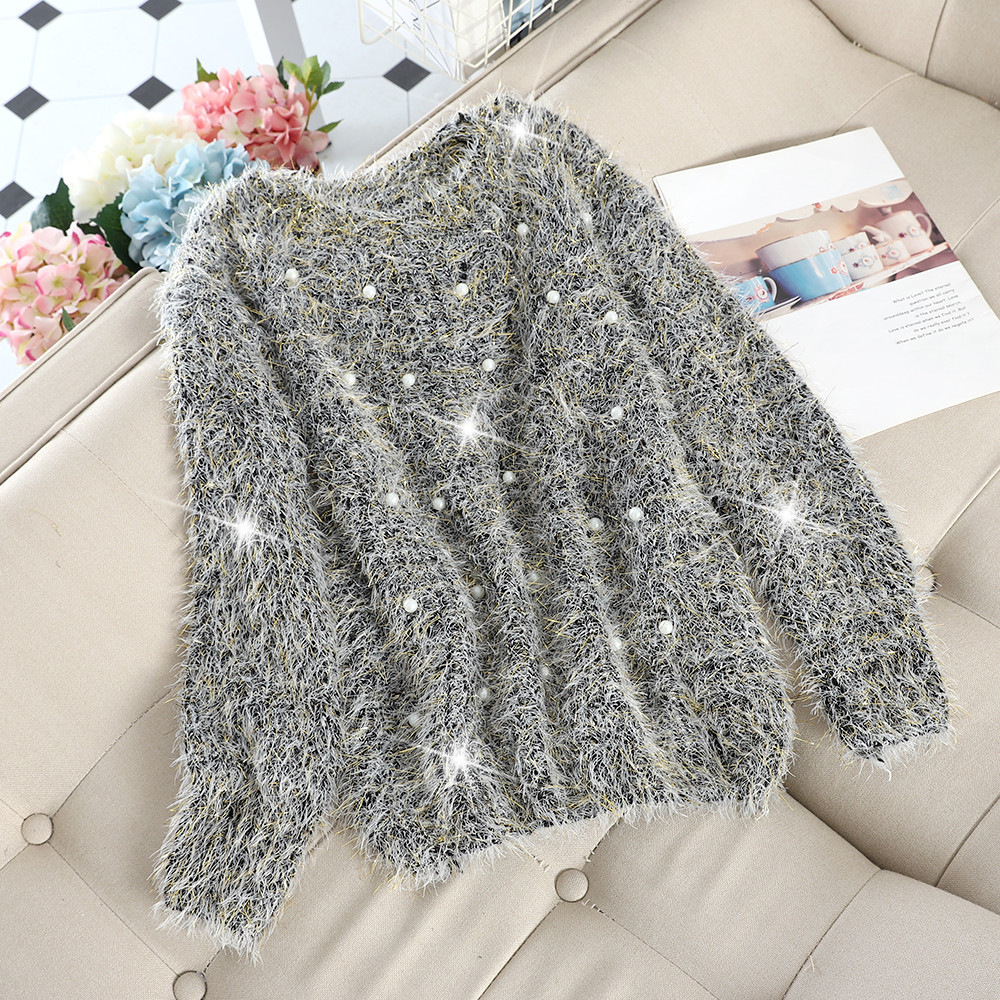 Pulover de dama modern cu perle in mai multe culori