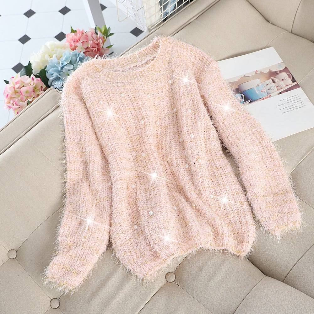 Pulover de dama modern cu perle in mai multe culori