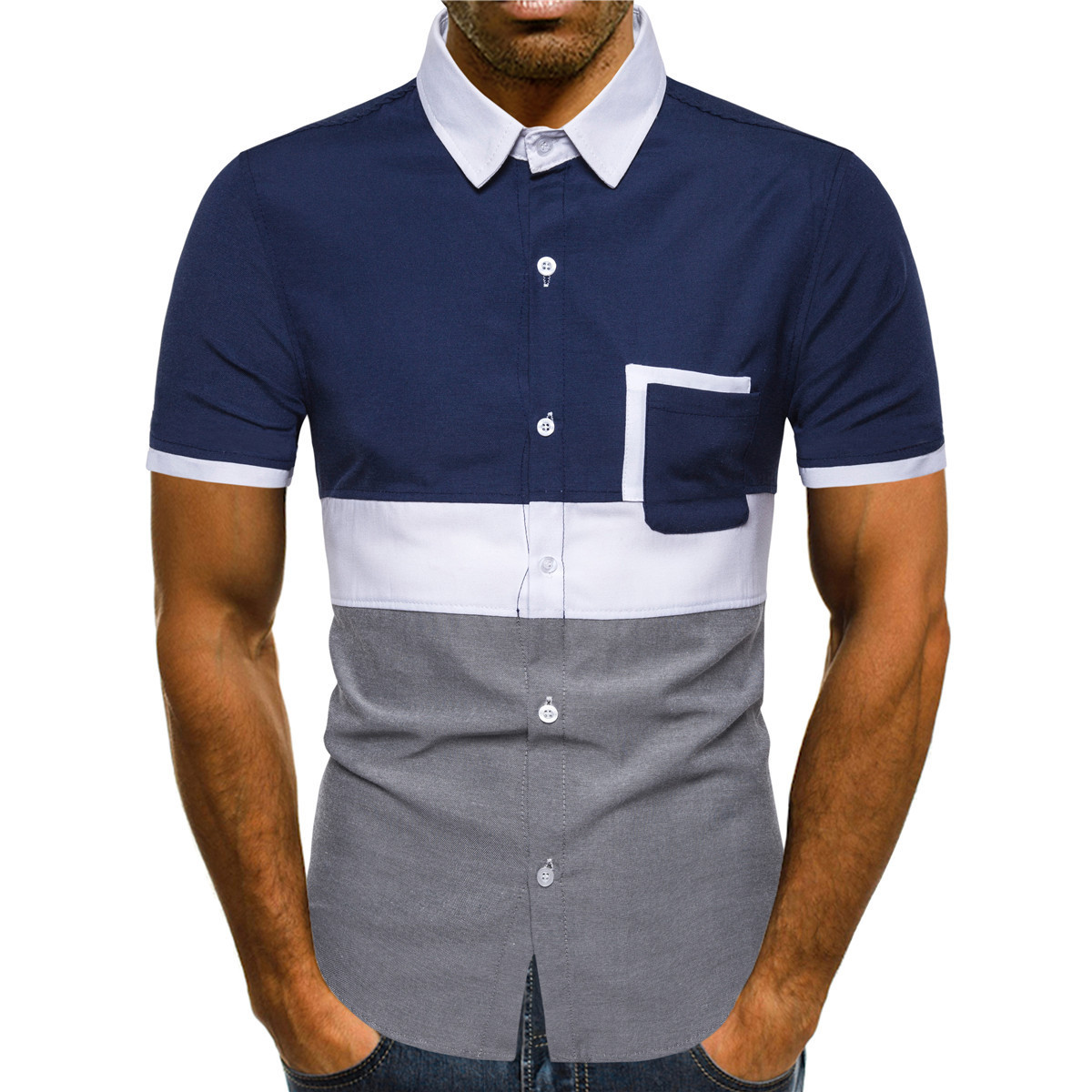 Tricou casual barbatesc cu maneca scurta si buzunar in doua culori