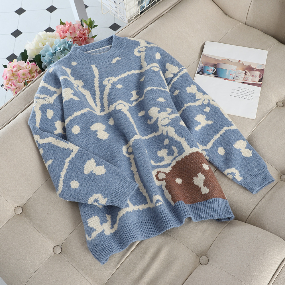 Pulover casual de dama cu decolteu O in rosu, bej si albastru