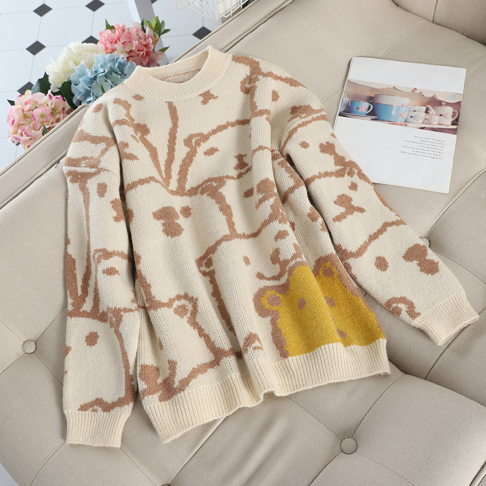 Pulover casual de dama cu decolteu O in rosu, bej si albastru