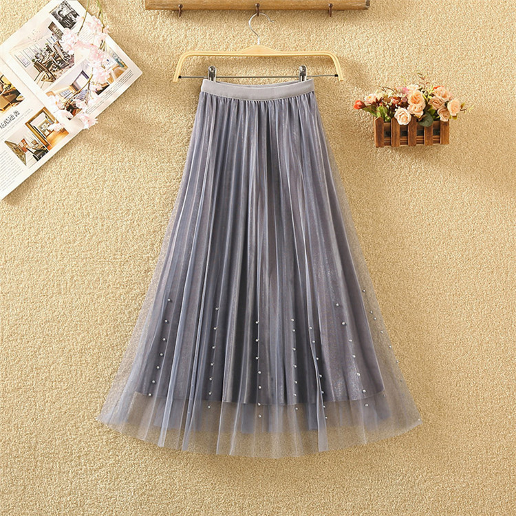 Fusta de dama moderna in cinci culori cu tul si perle