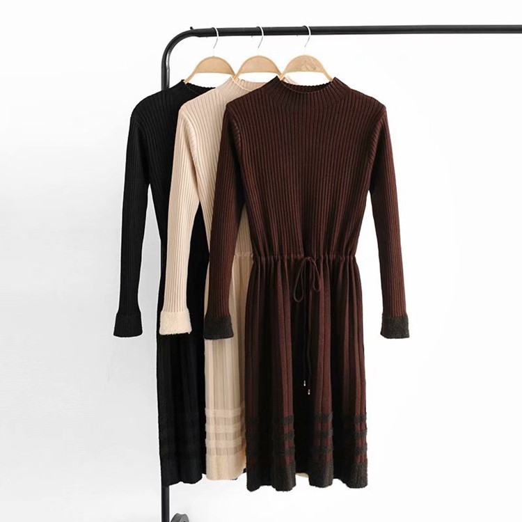 Rochie de dama tricotata cu cravate in talie - trei culori