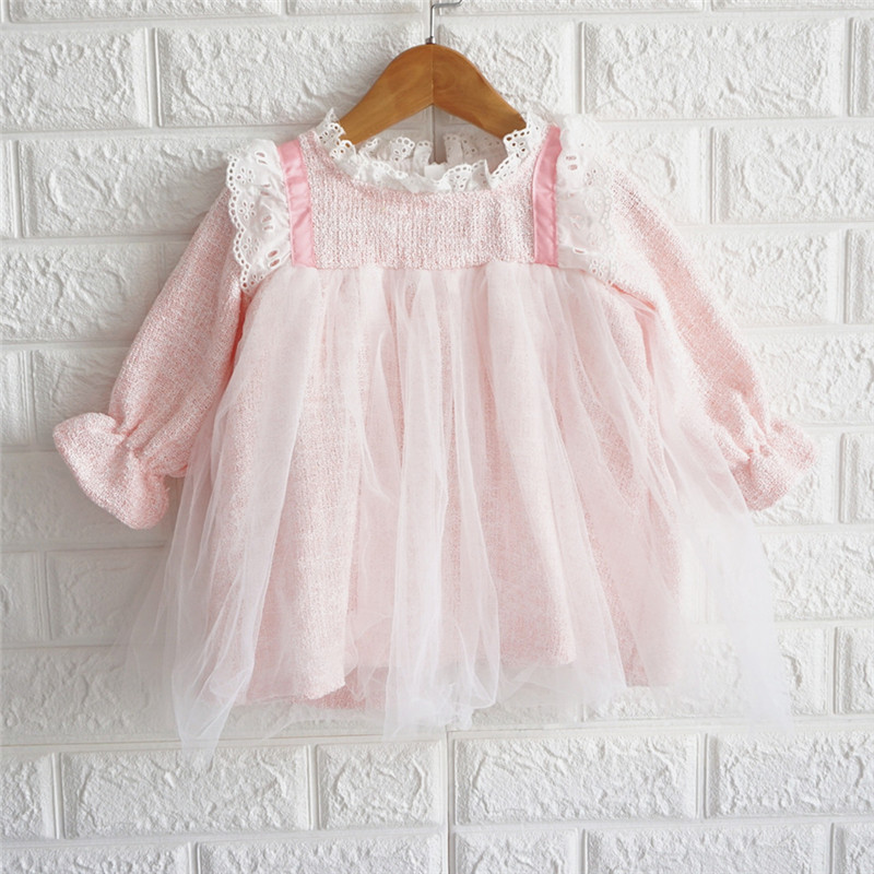 Нов модел детска рокля с тюл за момичета - розов цвят