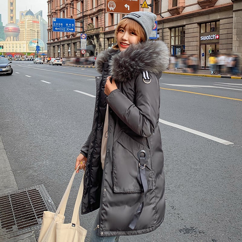 Geaca lunga de dama moderna cu puf si buzunar in mai multe culori