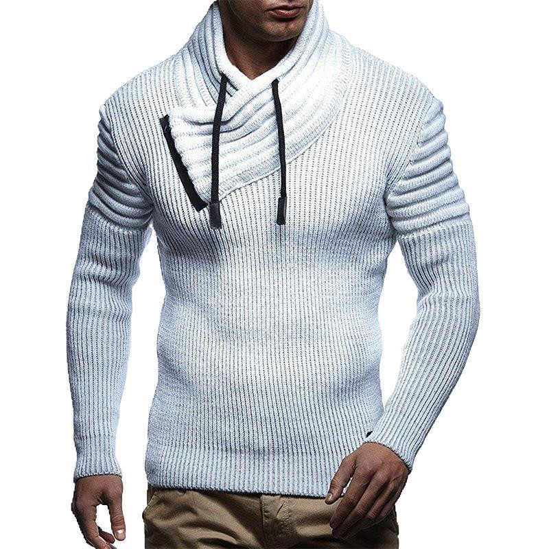 Μοντέρνο ανδρικό πουλόβερ  με κορδόνια σε λευκό, γκρι και μαύρο χρώμα