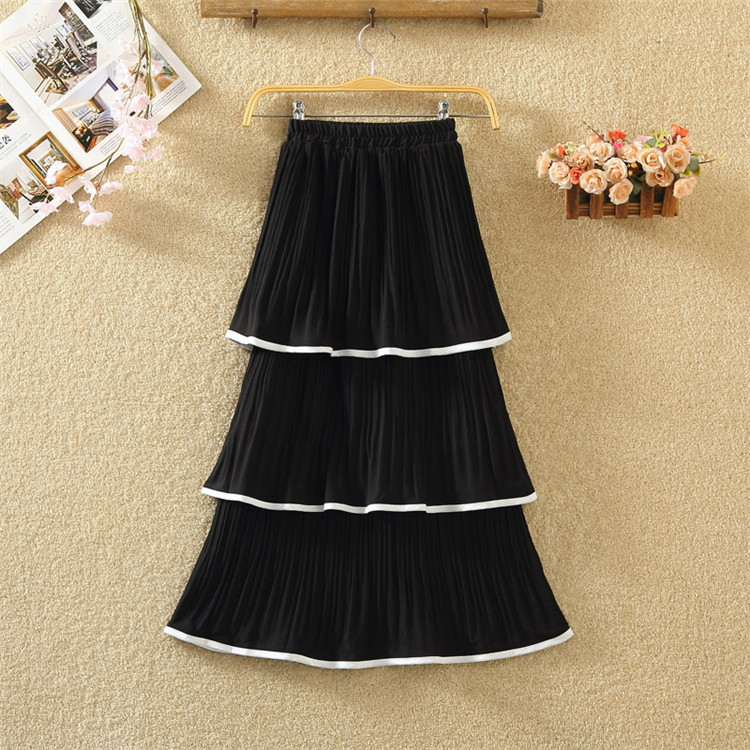 Fusta de dama lunga in alb si negru cu talie inalta