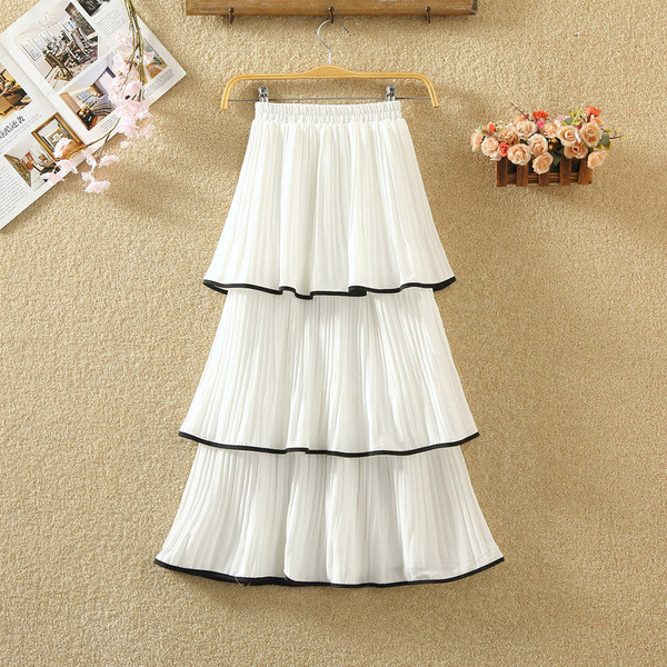 Fusta de dama lunga in alb si negru cu talie inalta