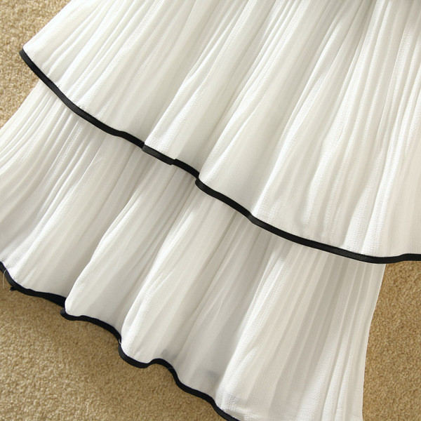 Fusta de dama lunga in alb si negru cu talie inalta