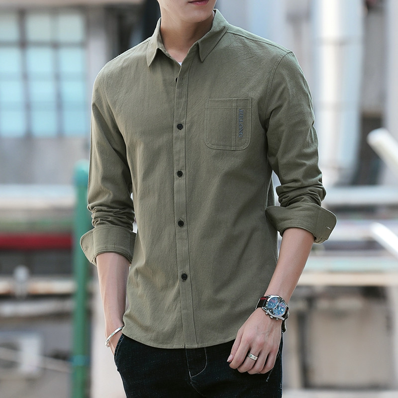 Cămașă de bărbați actuală în patru culori cu nasturi și buzunar