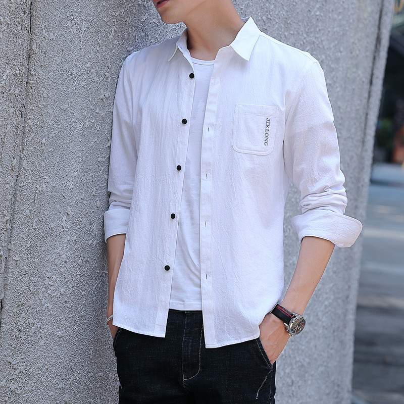 Cămașă de bărbați actuală în patru culori cu nasturi și buzunar
