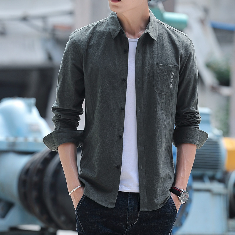 Cămașă de bărbați actuală în patru culori cu nasturi și buzunar