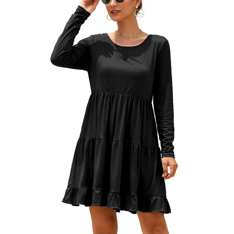 Rochie moderna de toamna de dama cu maneci lungi si decolteu O in trei culori