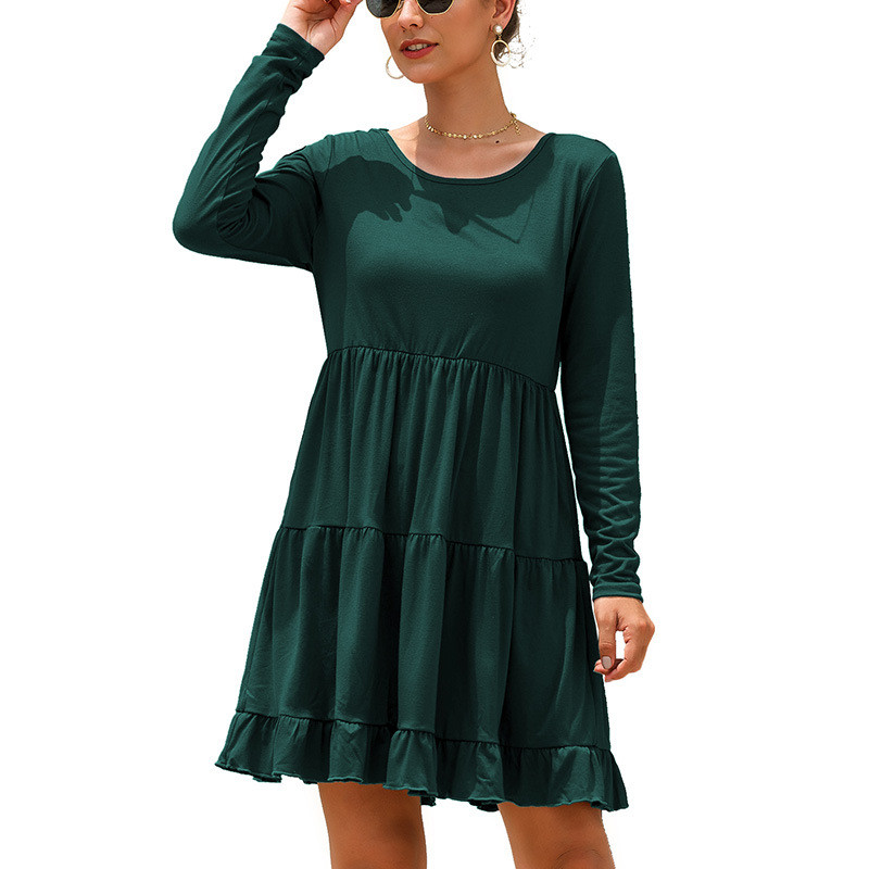 Rochie moderna de toamna de dama cu maneci lungi si decolteu O in trei culori