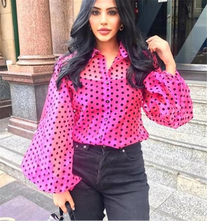 Camasa de dama model nou cu maneci late in mai multe culori de buline