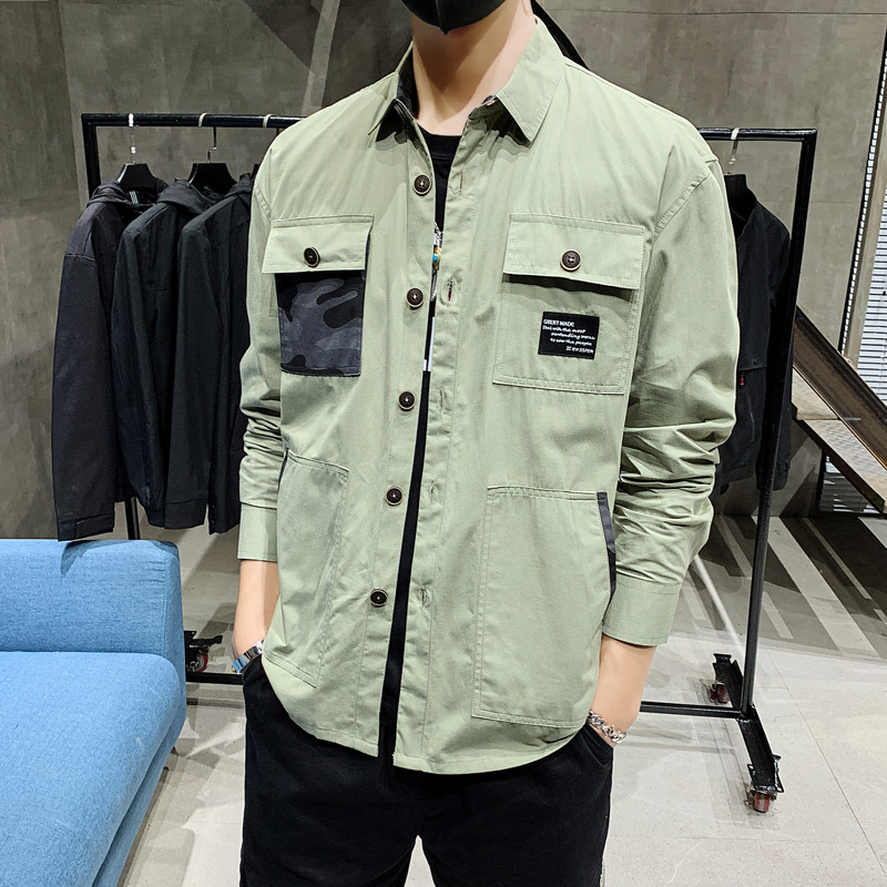 Cămașă modernă pentru bărbați în patru culori cu inscripții și buzunare