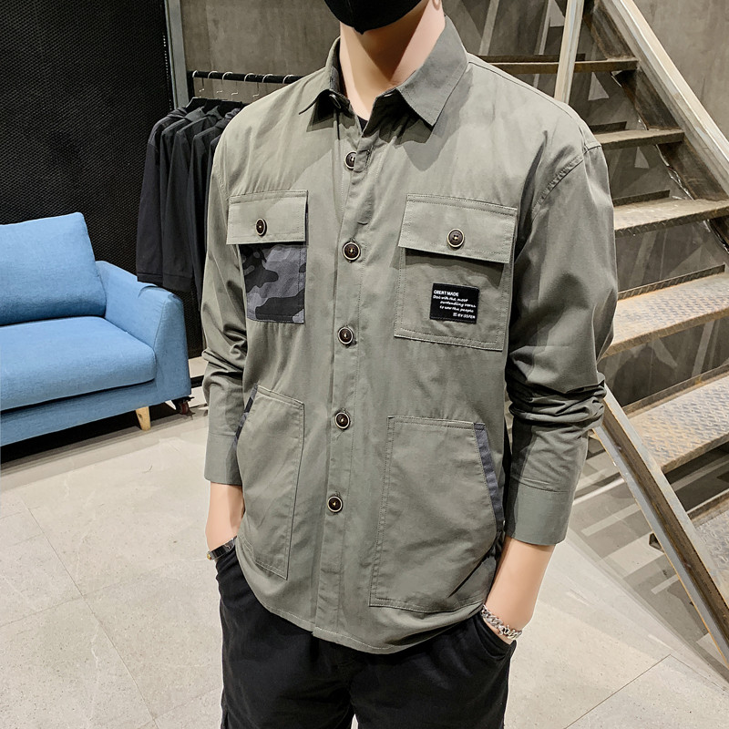 Cămașă modernă pentru bărbați în patru culori cu inscripții și buzunare