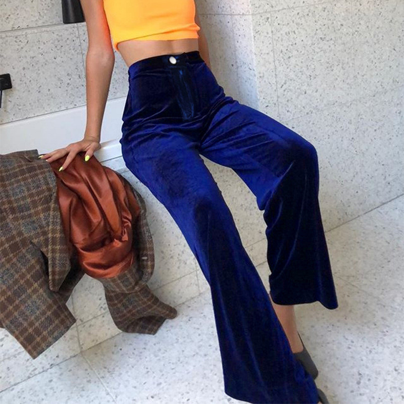 Модерни дамски панталони от кадифе в тъмносин цвят
