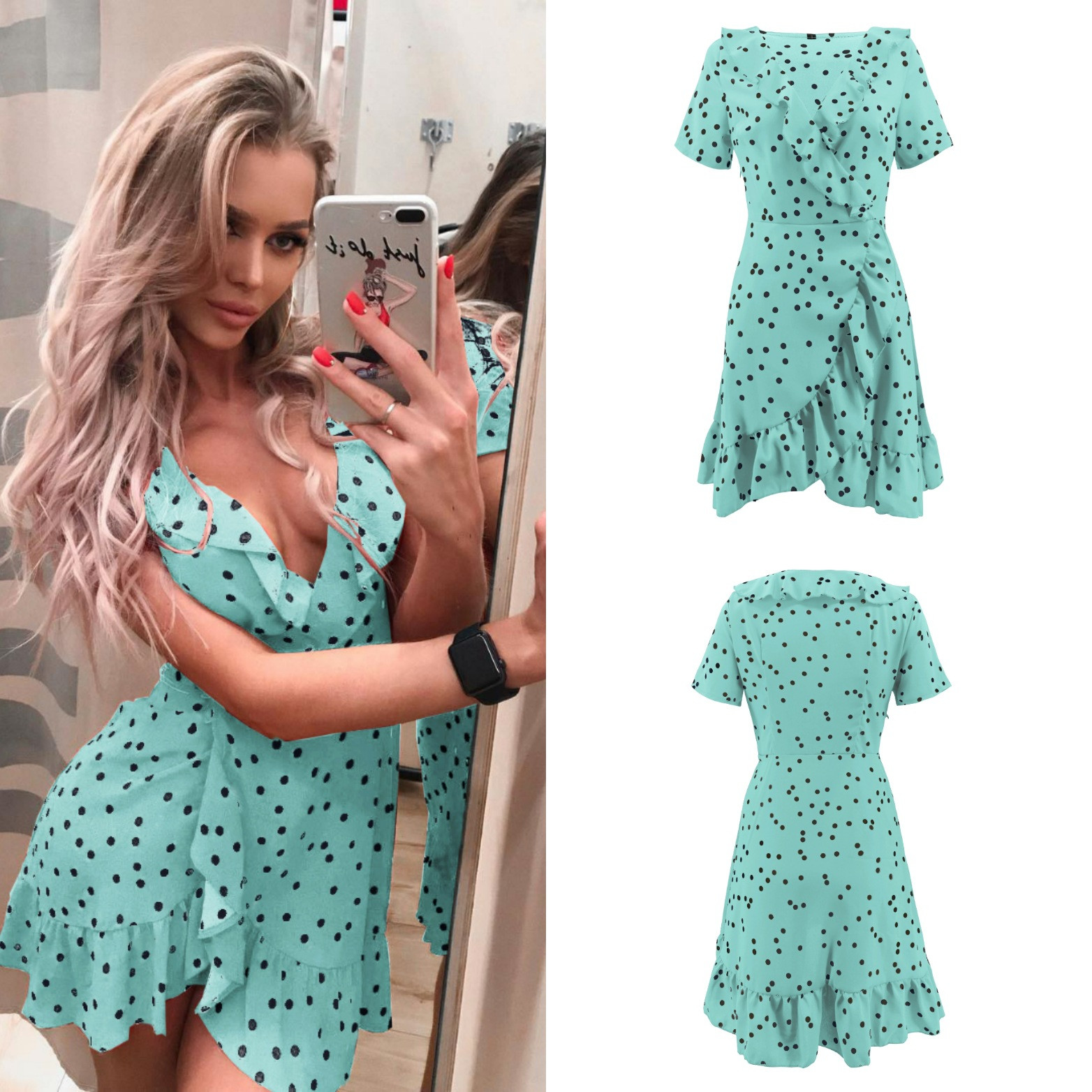 Rochie scurta de dama eleganta cu decolteu adanc in mai multe culori