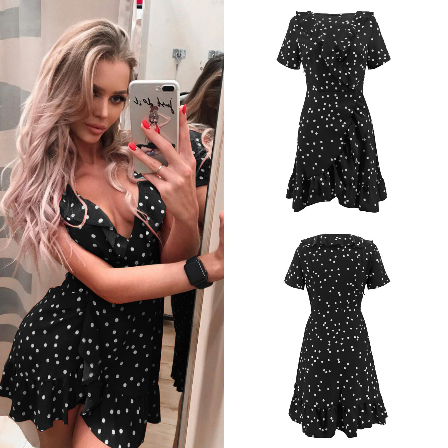 Rochie scurta de dama eleganta cu decolteu adanc in mai multe culori