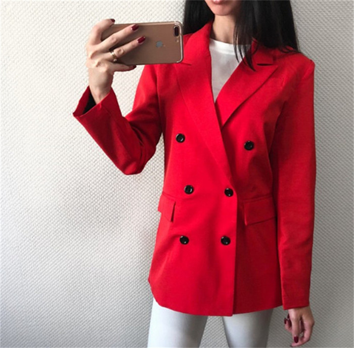 Дамско модерно дълго сако в червен цвят