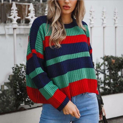 Pulover de dama cu dungi in mai multe culori