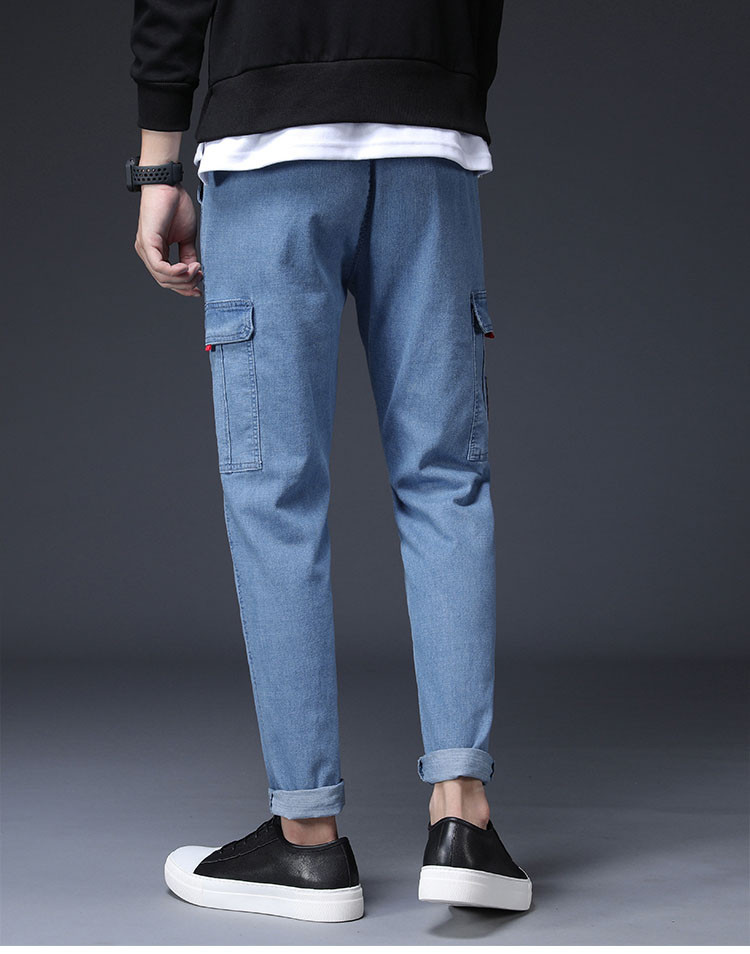 Kék és fekete fűzős férfi farmer új modellje