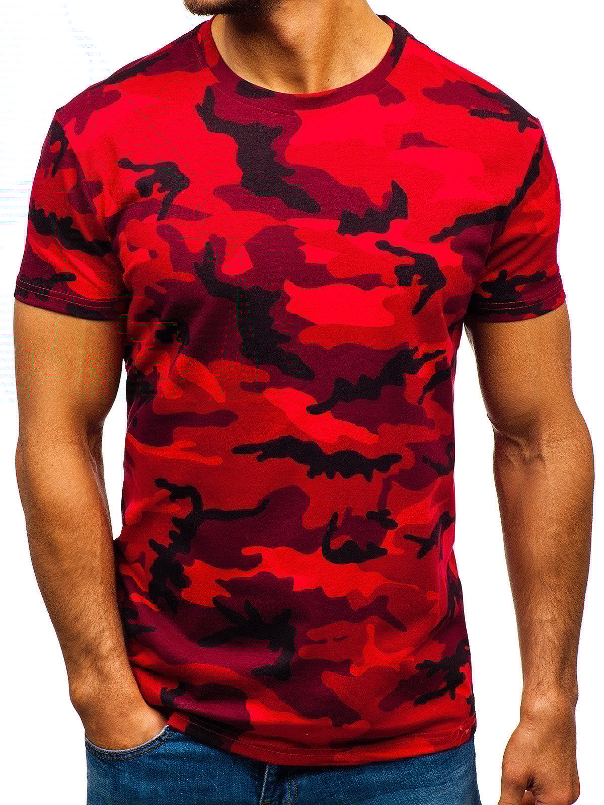 Tricou casual barbatesc cu maneci scurte si model de camuflaj