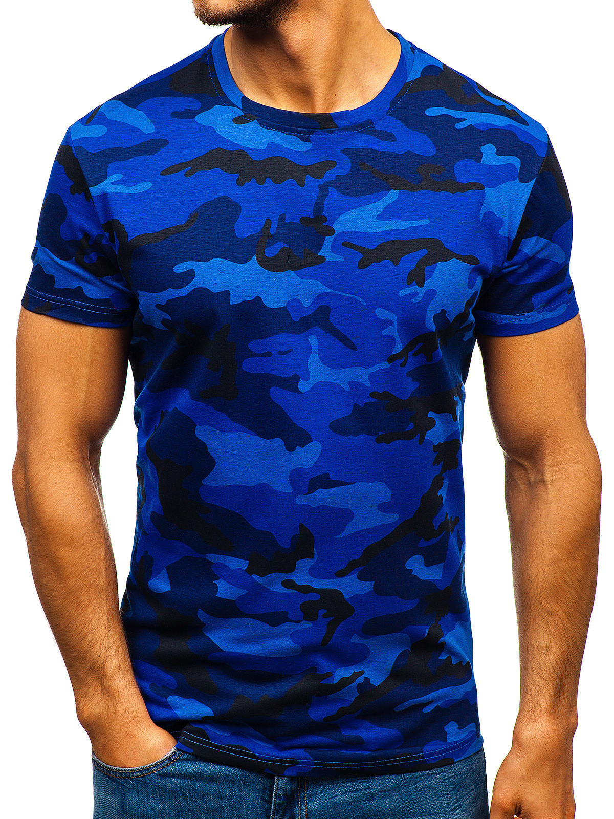 Tricou casual barbatesc cu maneci scurte si model de camuflaj