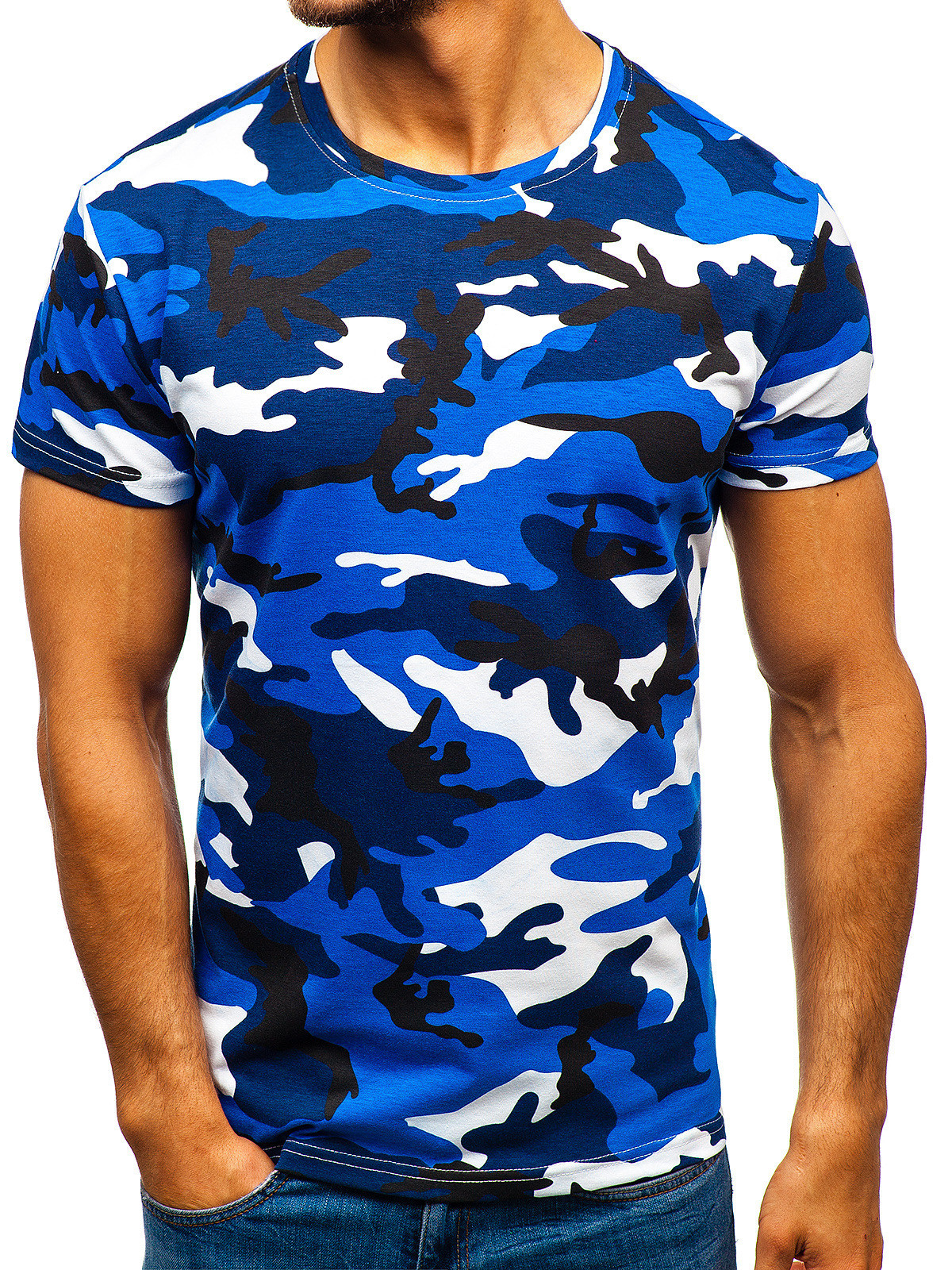 Tricou casual barbatesc cu maneci scurte si model de camuflaj