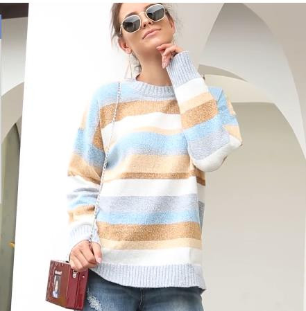Γυναικείο ριγέ πουλόβερ με μακριά μανίκια σε δύο χρώματα
