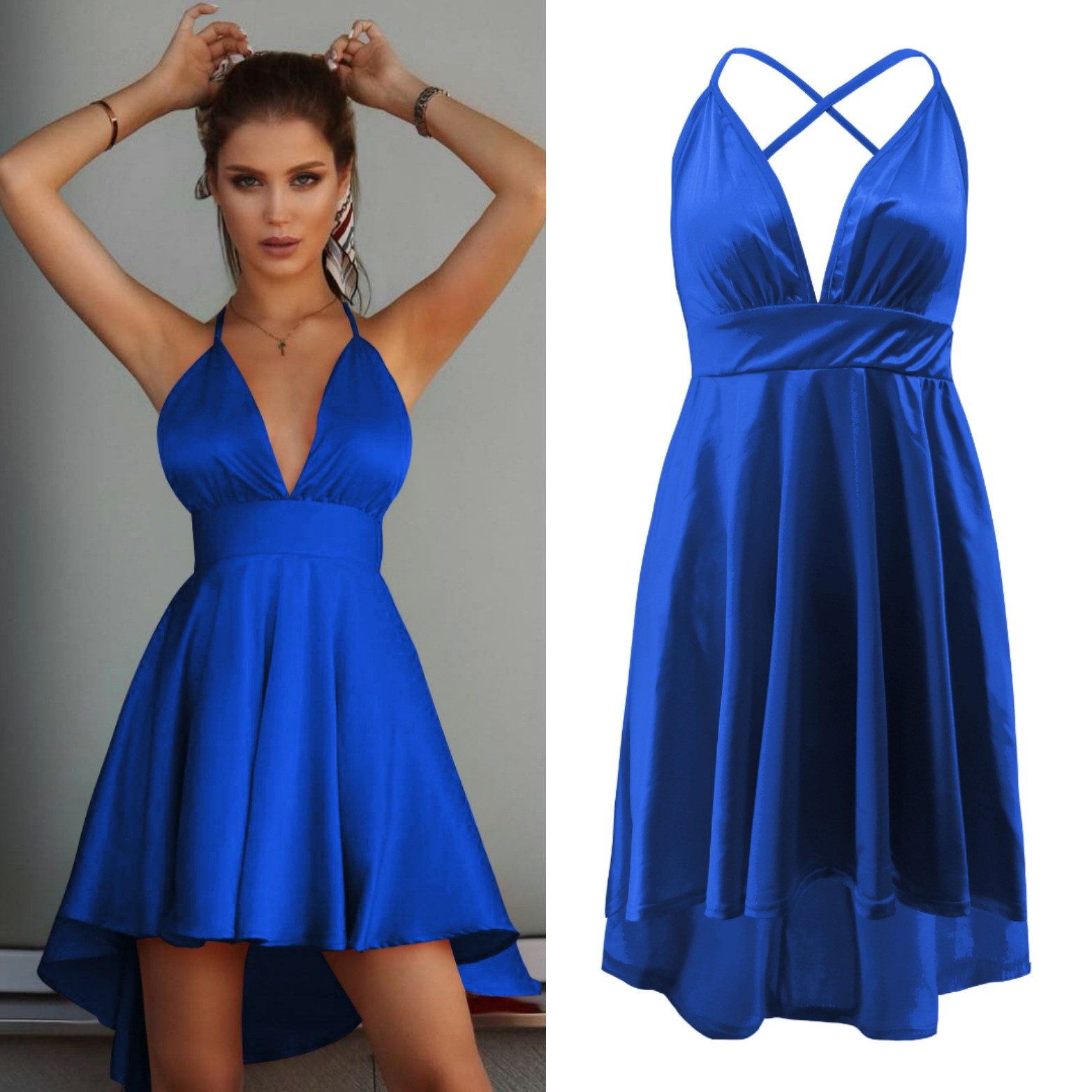 Κομψό γυναικείο φόρεμα με λεπτούς ιμάντες ώμου και βαθύ λαιμόκοψη σε διάφορα χρώματα