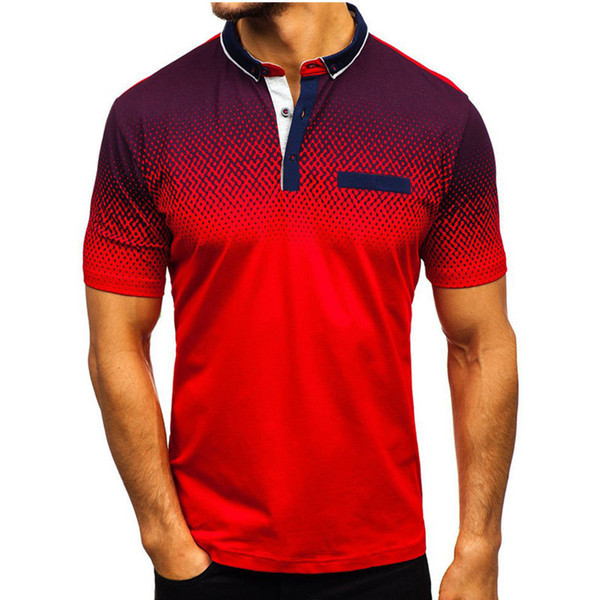 Casual ανδρικό  T-shirt με κοντό μανίκια και κουμπιά σε πέντε χρώματα