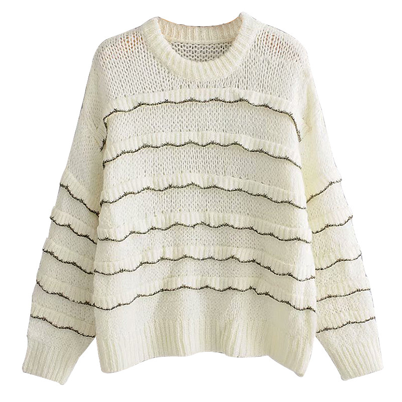 Γυναικείο πουλόβερ με λαιμό O σε λευκό χρώμα