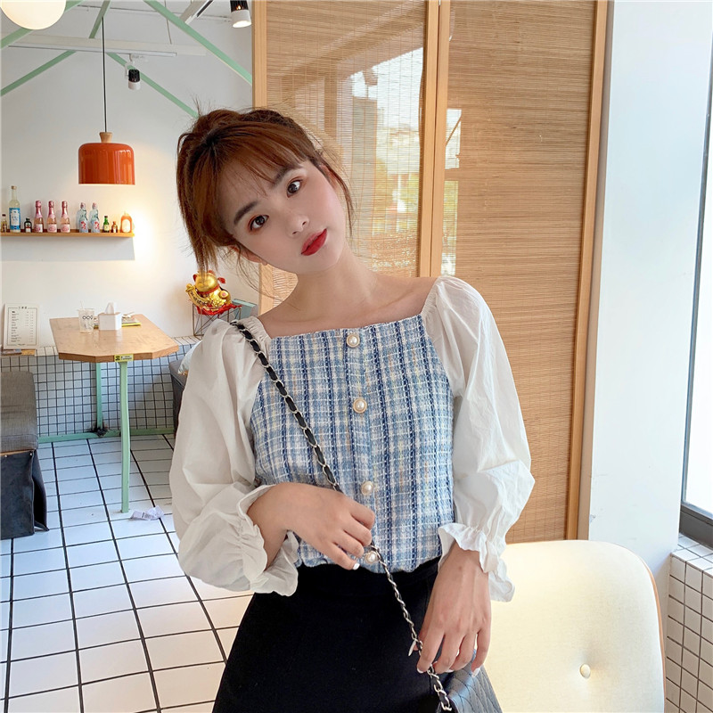 Női korszerű kockás blúz két színben, hosszú ujjal