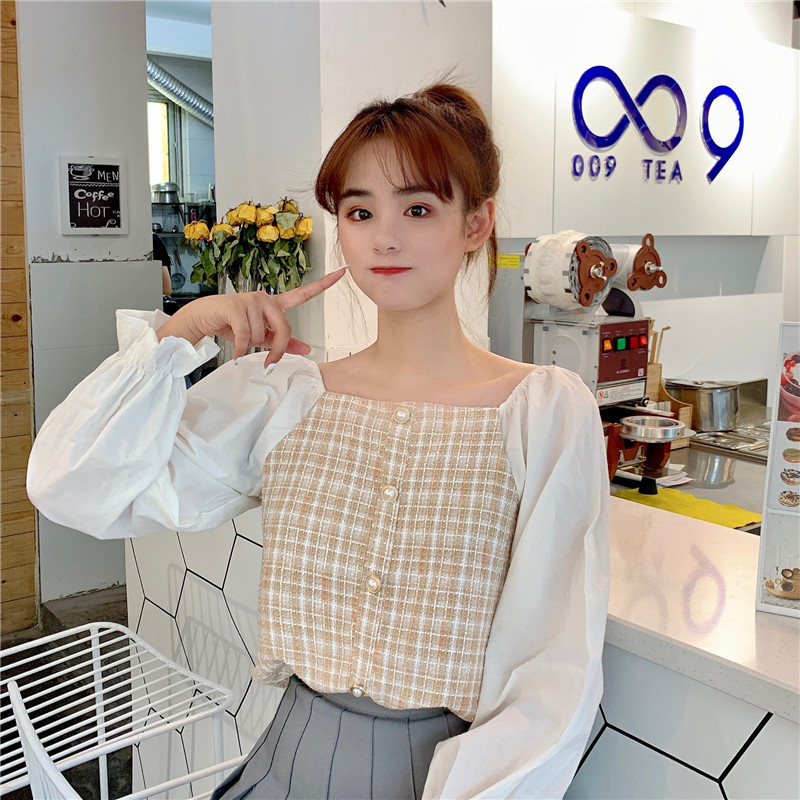 Női korszerű kockás blúz két színben, hosszú ujjal