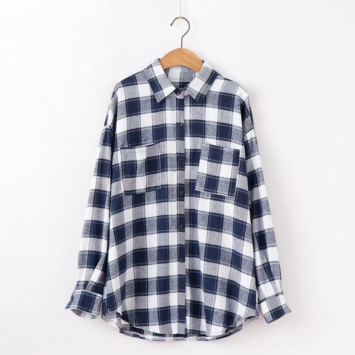 Új modell kockás női ing klasszikus gallérral és hosszú ujjal