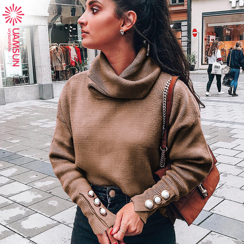 Νέο μοντέλο γυναικείο πουλόβερ με ψηλό γιακά και κουμπιά σε διάφορα χρώματα