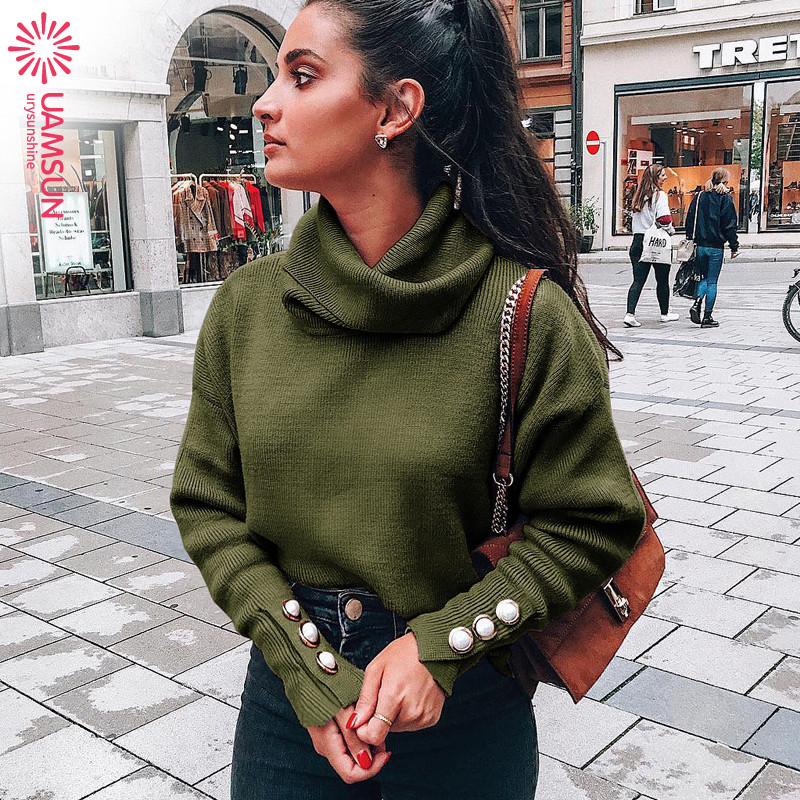 Νέο μοντέλο γυναικείο πουλόβερ με ψηλό γιακά και κουμπιά σε διάφορα χρώματα