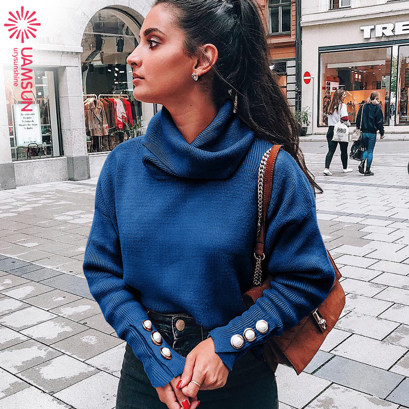 Νέο μοντέλο γυναικείο πουλόβερ με ψηλό γιακά και κουμπιά σε διάφορα χρώματα