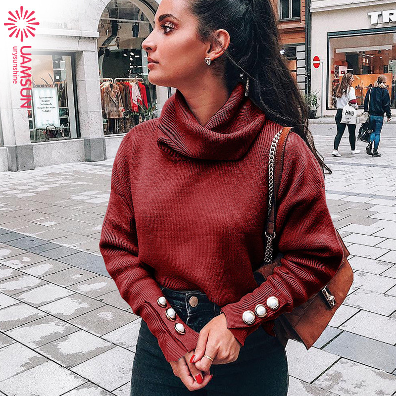 Νέο μοντέλο γυναικείο πουλόβερ με ψηλό γιακά και κουμπιά σε διάφορα χρώματα