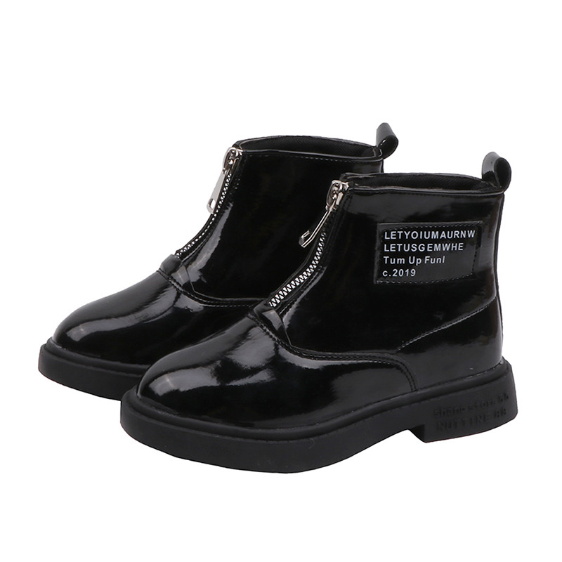 Cizme copii pentru fete in alb si negru cu inscriptii