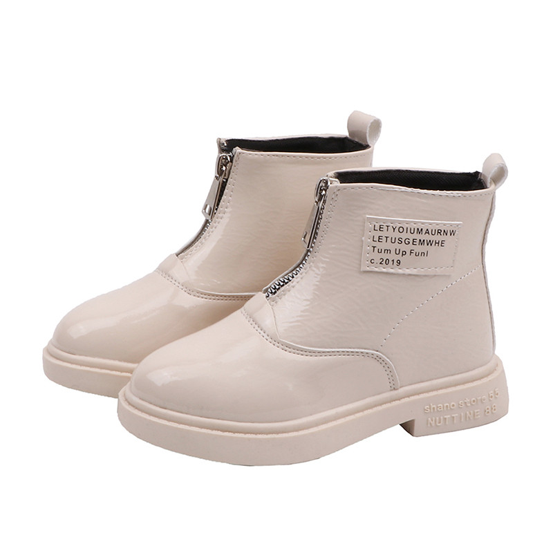 Cizme copii pentru fete in alb si negru cu inscriptii