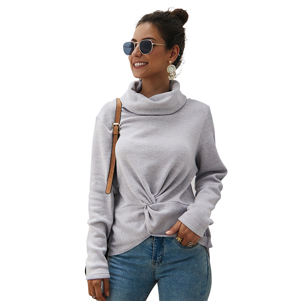 Stílusos női pulóver magas gallérral és hosszú ujjal, három színben