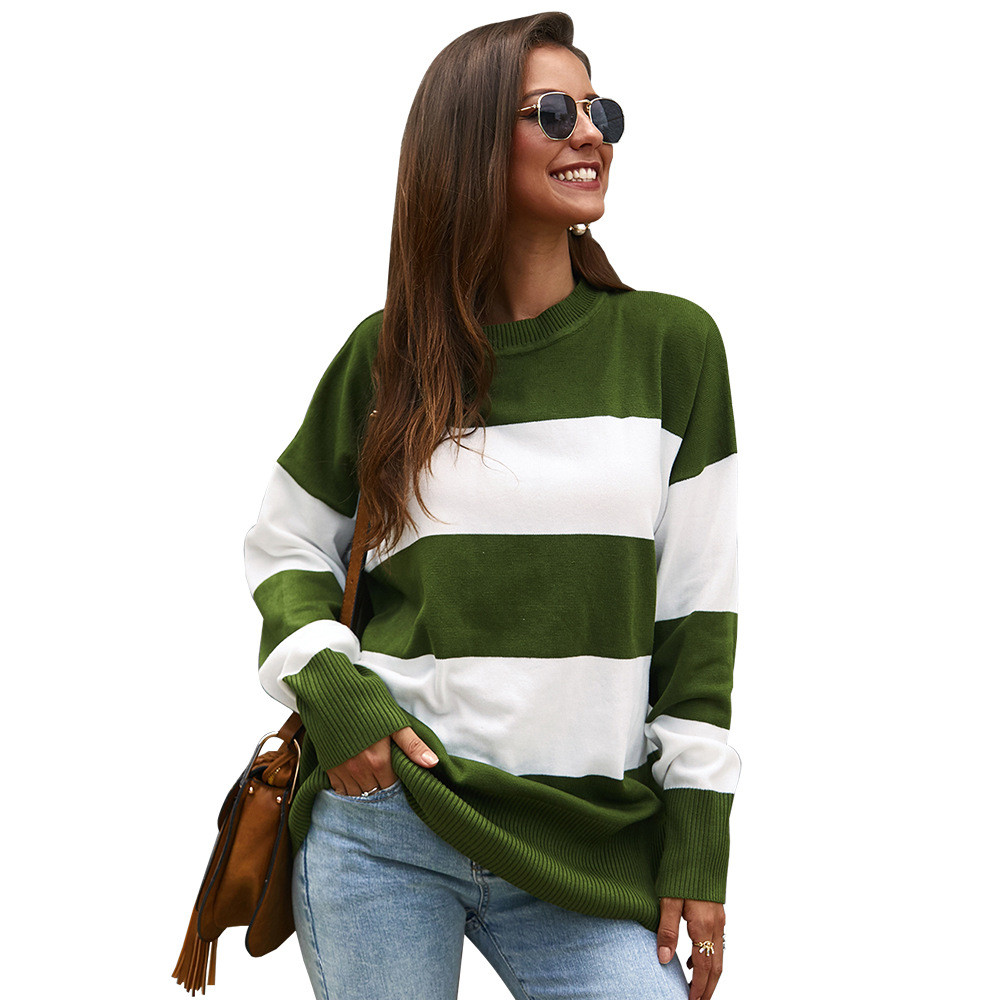 Μοντέρνο γυναικείο ριγέ πουλόβερ με δαντέλα σε τρία χρώματα
