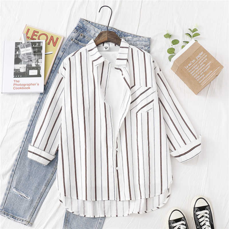 Modern női csíkos ing zsebbel több színben