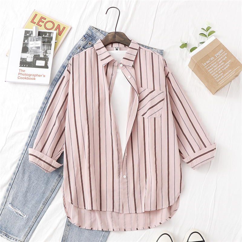 Modern női csíkos ing zsebbel több színben