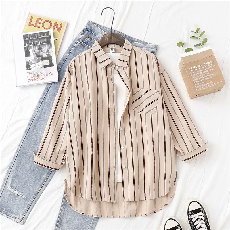 Modern női csíkos ing zsebbel több színben