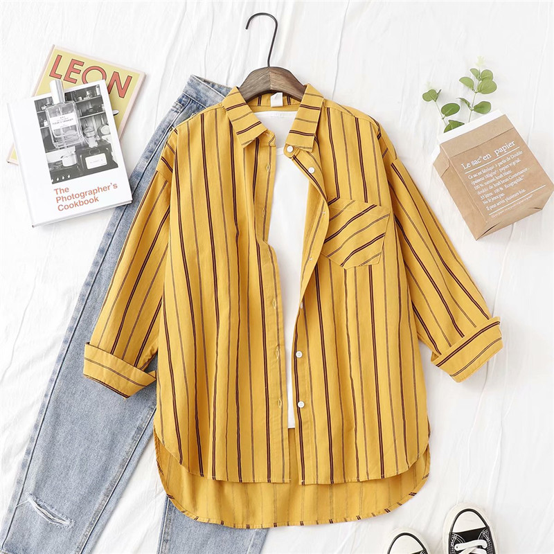 Modern női csíkos ing zsebbel több színben