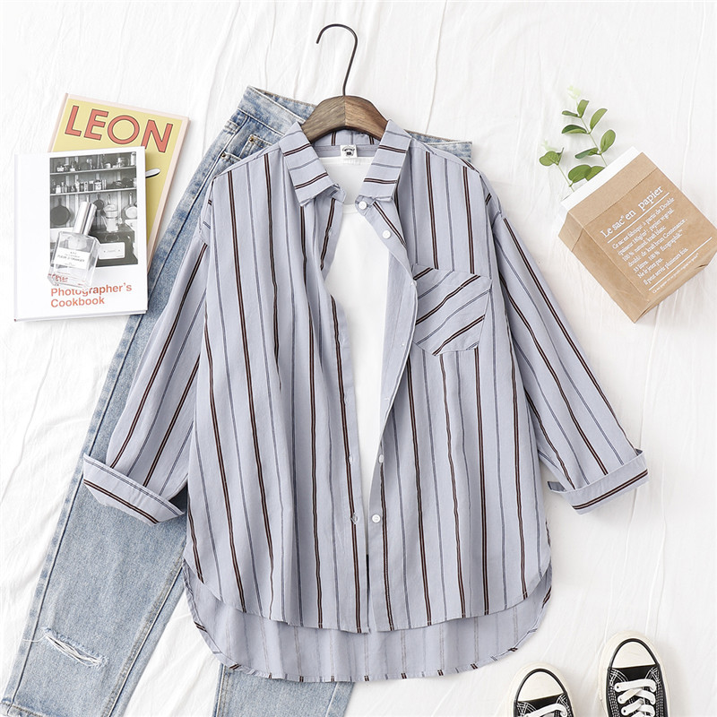 Modern női csíkos ing zsebbel több színben